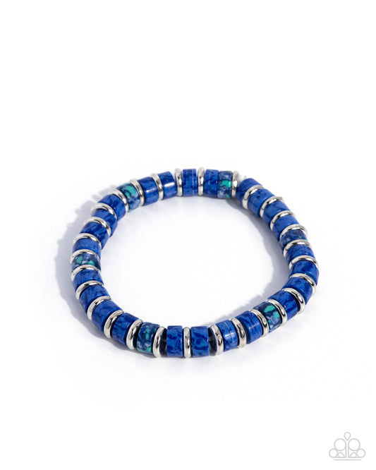 Paparazzi Forged Feature - Blue Multicolored Stone Silver Disc Urban Stretch Bracelet