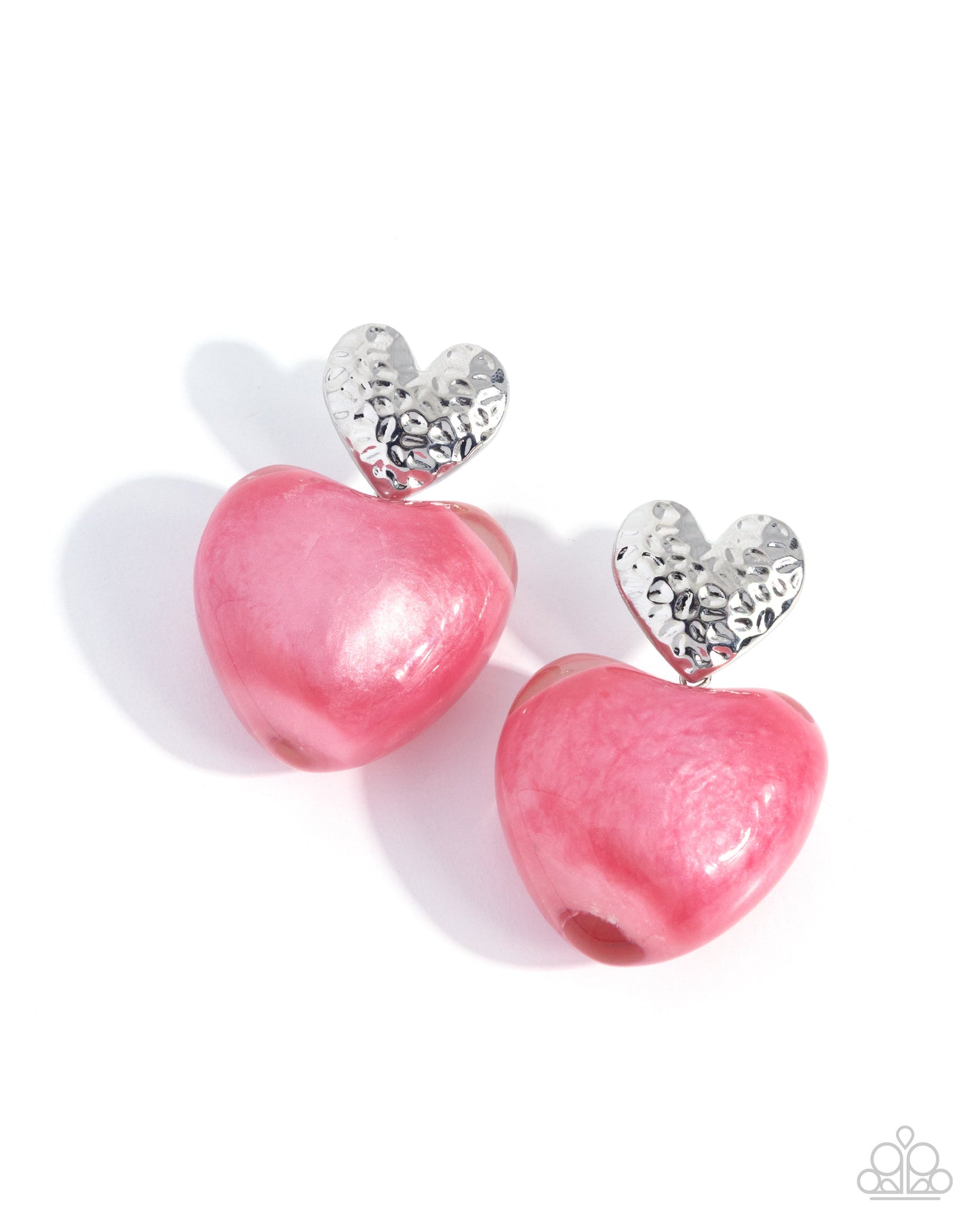 Paparazzi Mesmerizing Melody - Pink Large Heart & Silver Hammered Heart Earring E3410