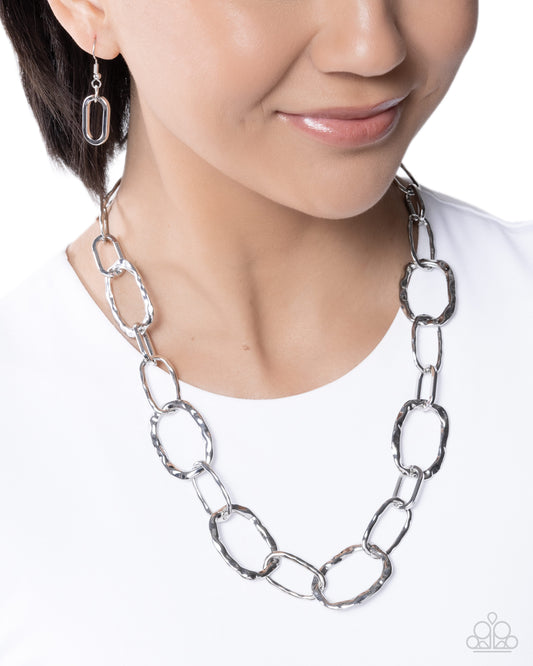 Paparazzi Hardware Hero - Silver Hammered Abstract Ring Necklace N4070