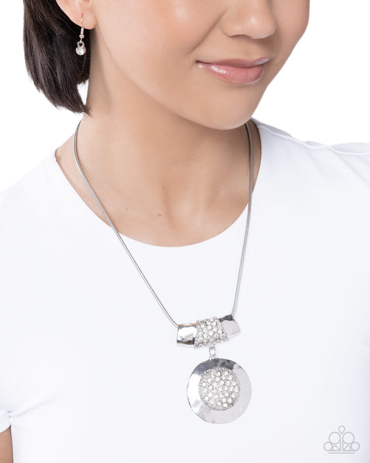 Paparazzi Beautiful Breath - White Rhinestone Silver Oversized Pendant Necklace N4009