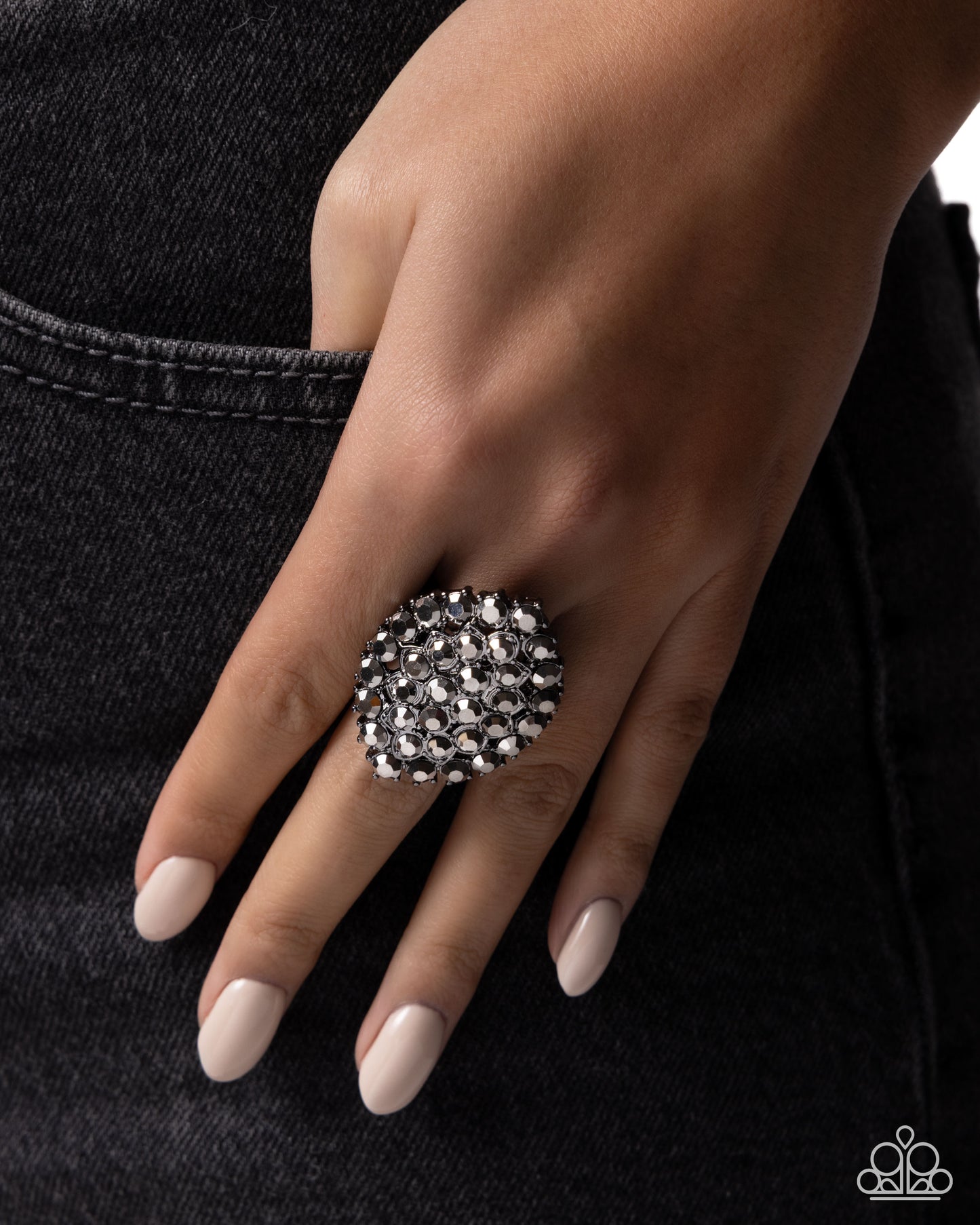 Paparazzi Private Polish - Black Gunmetal Hematite Rhinestone Ring R1391