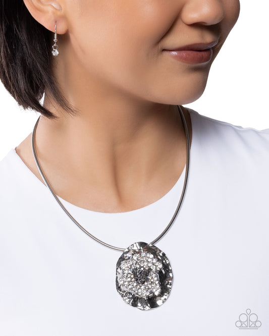 Paparazzi Coil Command - Silver, White, Smoky & Hematite Rhinestone Hammered Crimped Pendant Necklace N4012