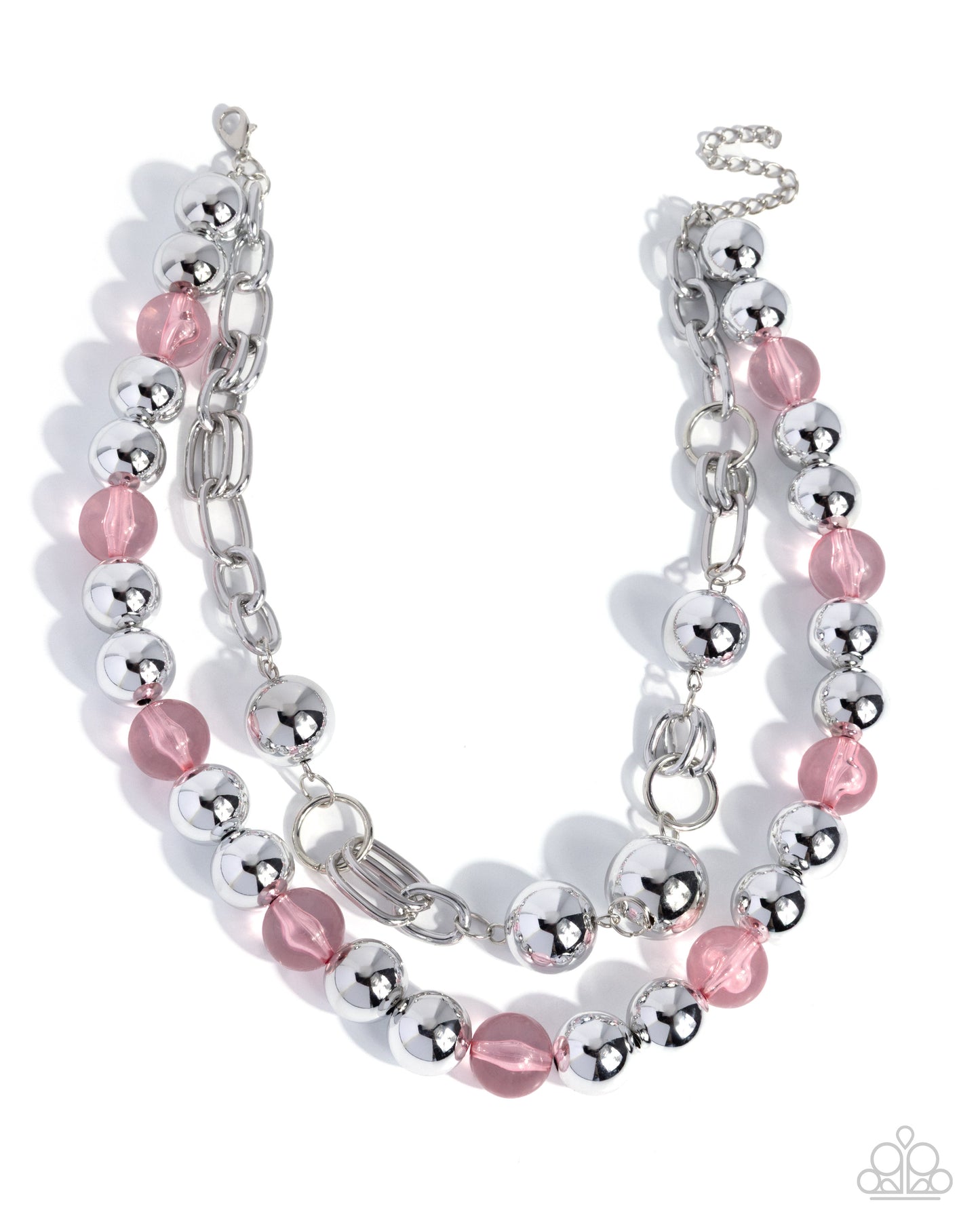 Paparazzi Memorable Maestro - Pink Tea Rose & Silver Bead Layered Necklace