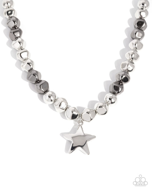 Paparazzi Loveable Legacy - Silver & Gunmetal Bead Star Necklace N3975