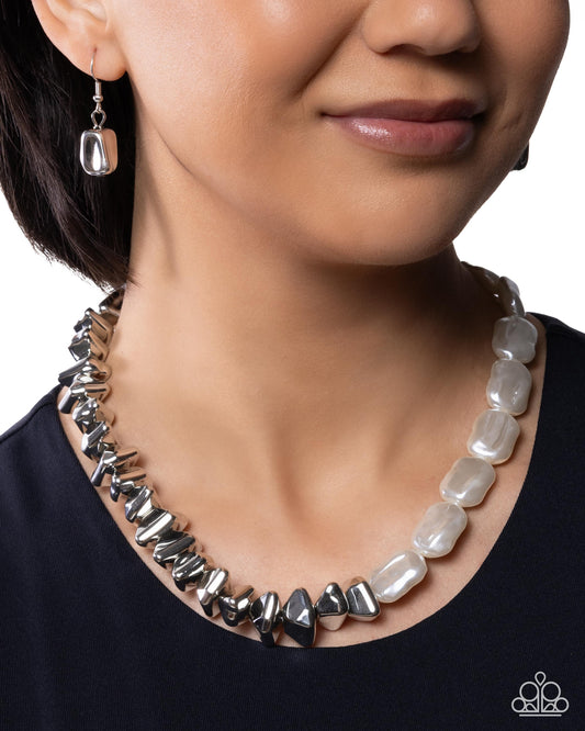 Paparazzi Picturesque Polish - White Baroque Pearl & Silver Bead Necklace