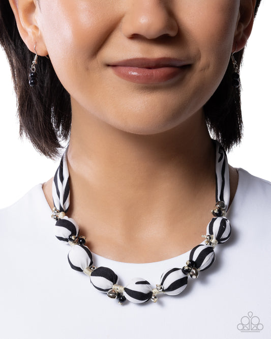Paparazzi Modern Memory - Black & White Striped Zebra Fabric Necklace