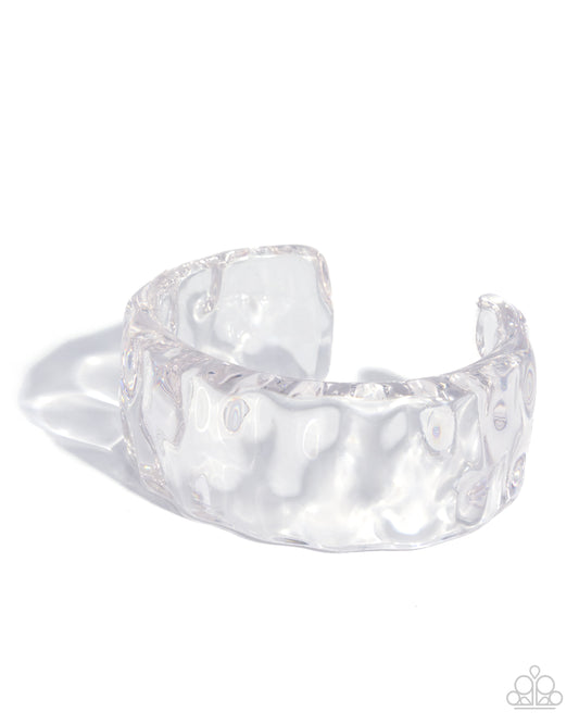 Paparazzi Adorable Andante - White Hammered Motif Acrylic Cuff Bracelet B2725