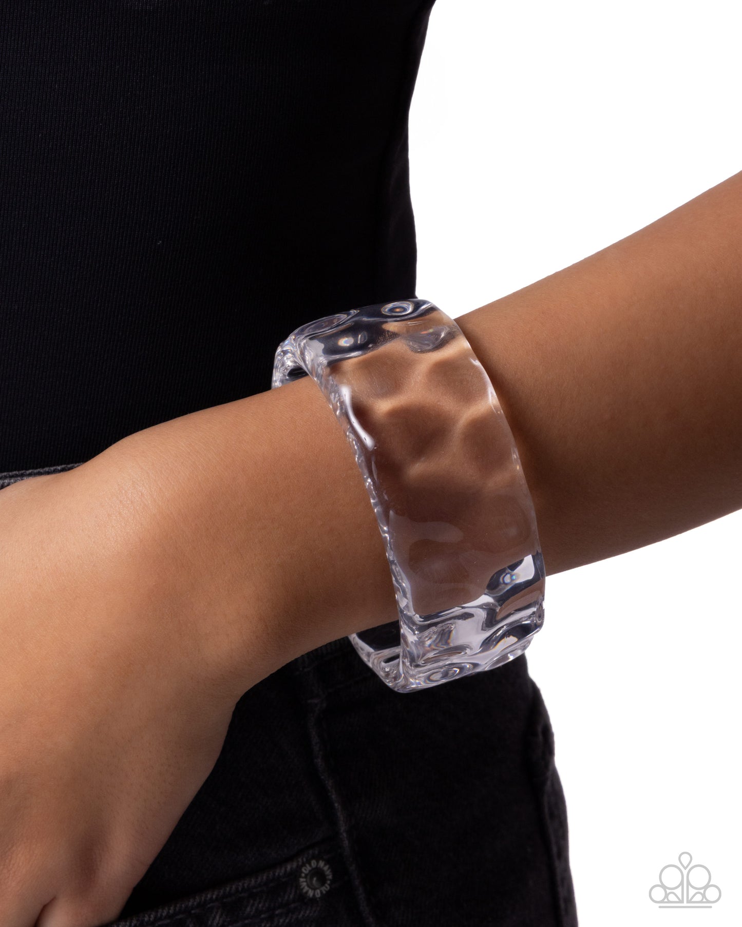 Paparazzi Adorable Andante - White Hammered Motif Acrylic Cuff Bracelet