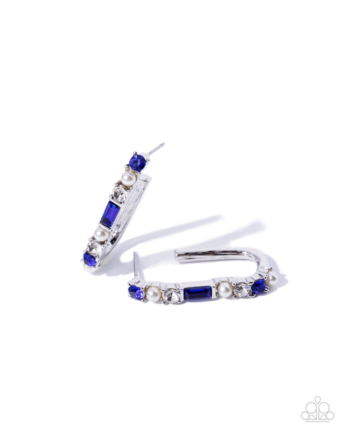 Paparazzi Captivating Collection - Blue Sapphire Gem, White Gem & Pearl 1/2 Inch Hoop Earring