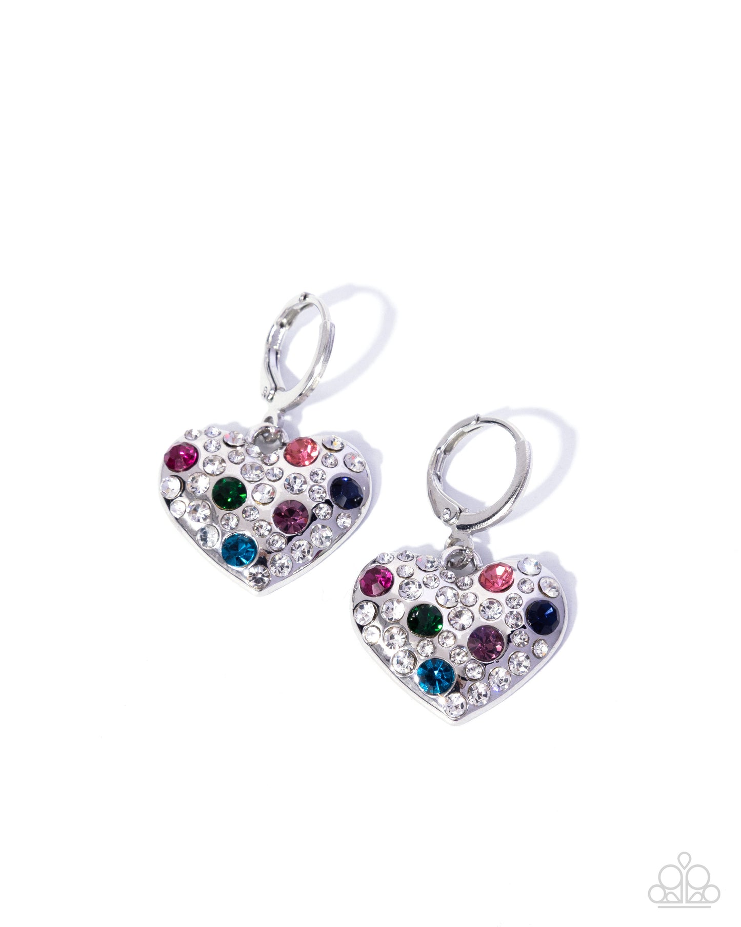 Paparazzi Fiery Flirt - Multicolored Rhinestone Silver Heart Earring