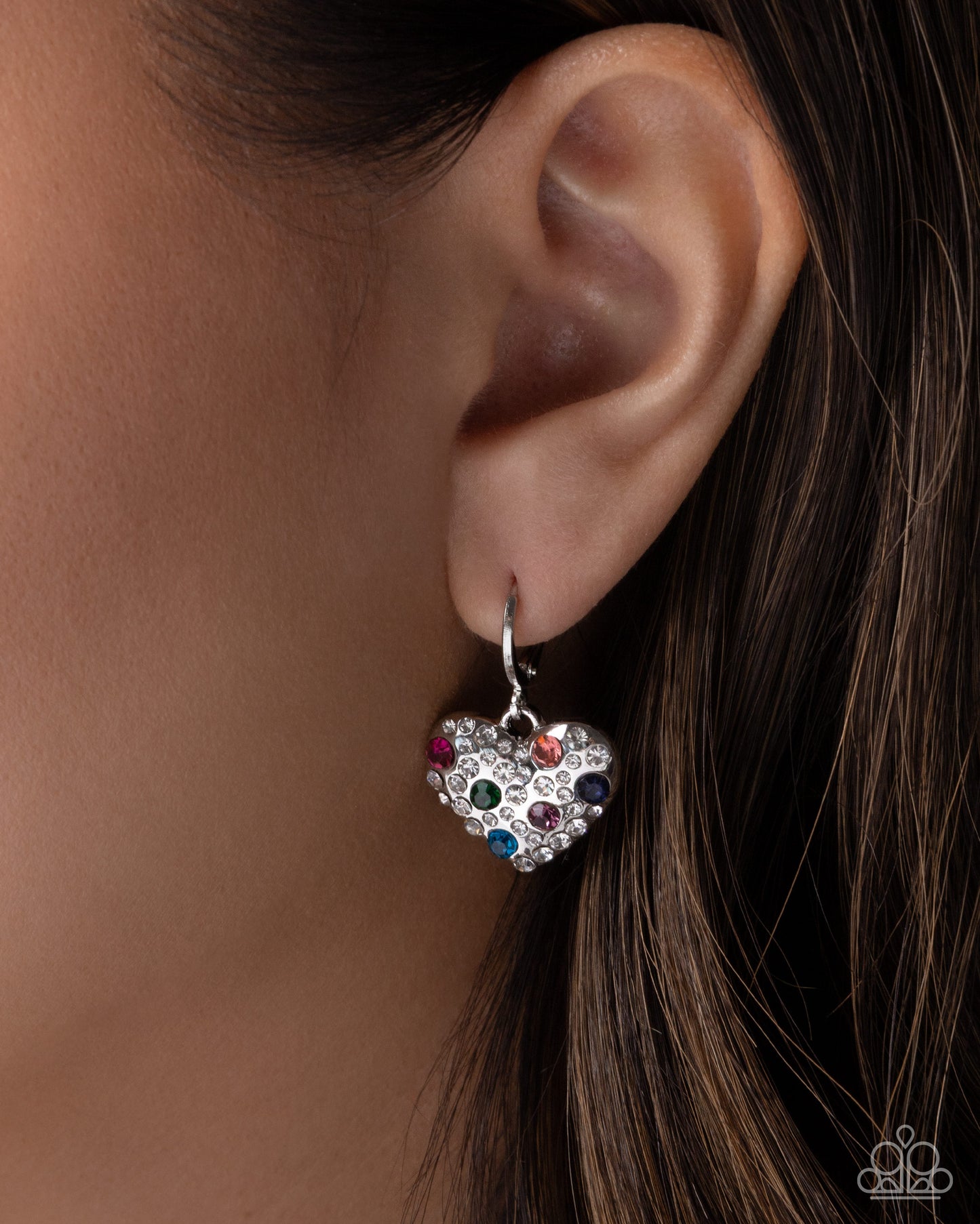 Paparazzi Fiery Flirt - Multicolored Rhinestone Silver Heart Earring