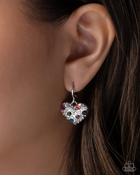 Paparazzi Fiery Flirt - Multicolored Rhinestone Silver Heart Earring E3437