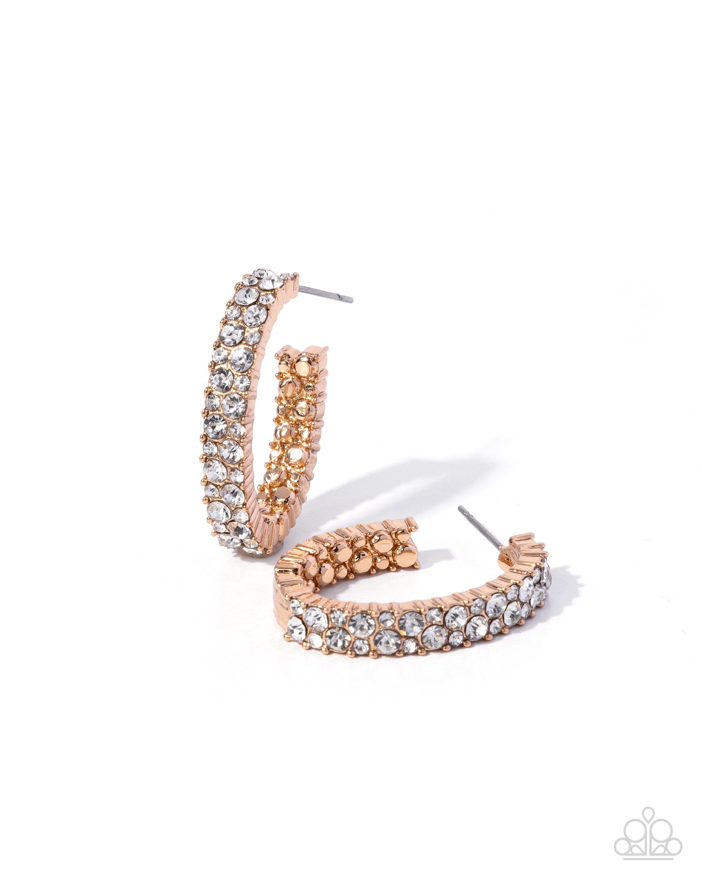 Paparazzi Established Elaboration - Gold & White Rhinestone 3/4 Inch Hoop Earring E3407