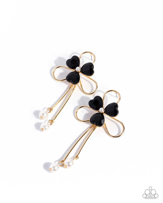 Paparazzi Chic Cadenza - Black Heart Gem Gold Earring E2806