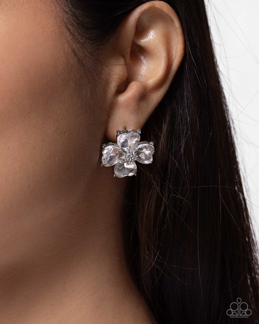 Paparazzi Shimmery Scale - White Heart Gem & White Rhinestone Post Earring