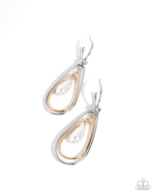 Paparazzi Colorful Composition - Multi Gold, Silver & White Pearl Silver 3/4 Inch Hoop Earring E3544