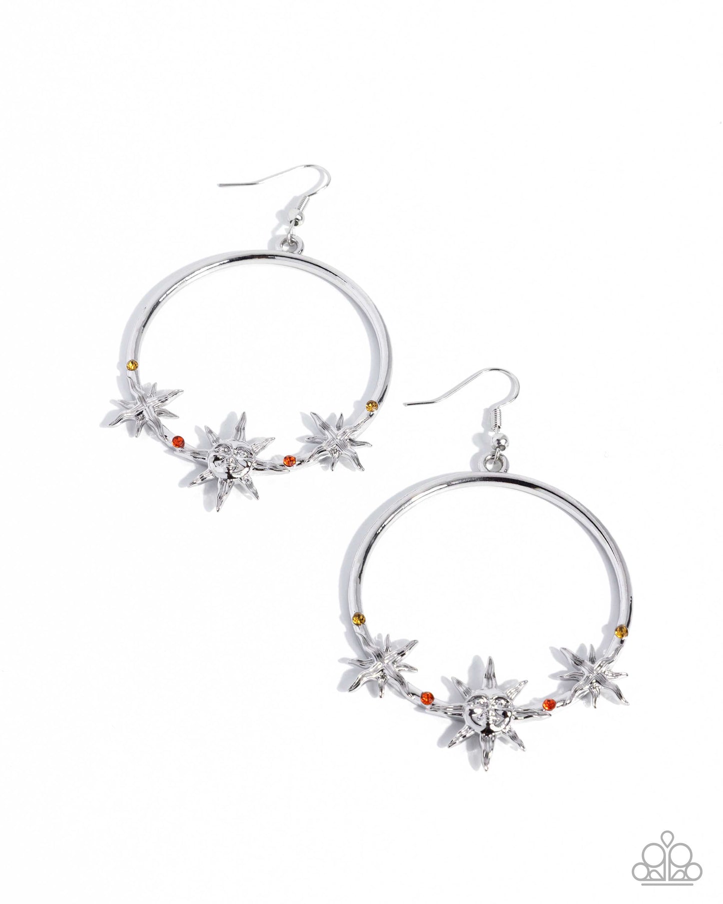 Paparazzi Heraldry Halftime - Orange, Topaz Rhinestone & Silver Sun Earring E3416