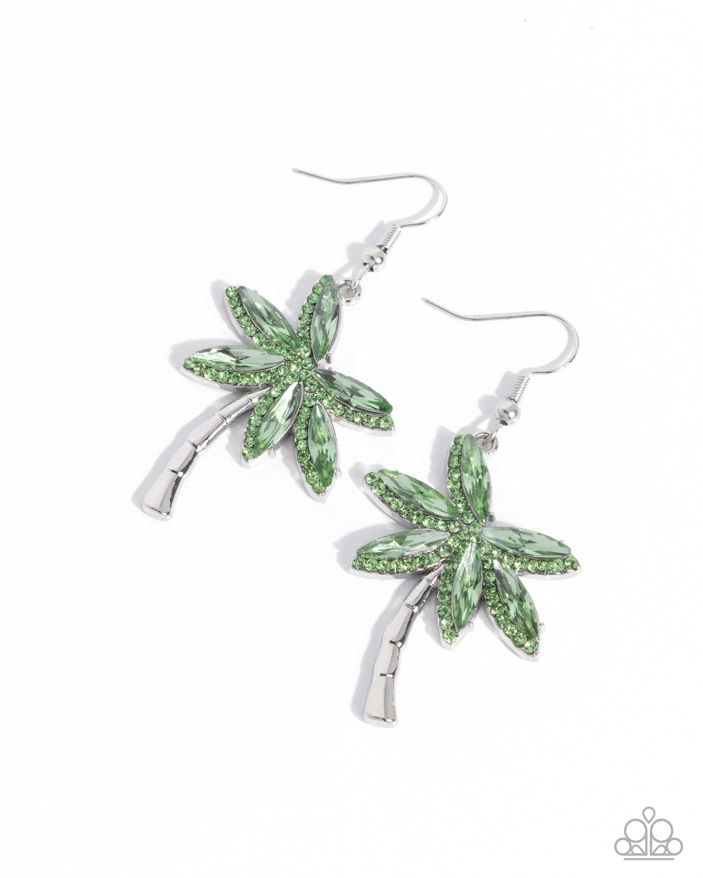 Paparazzi Palm Tree Party - Green Rhinstone & Gem Palm Tree Earring