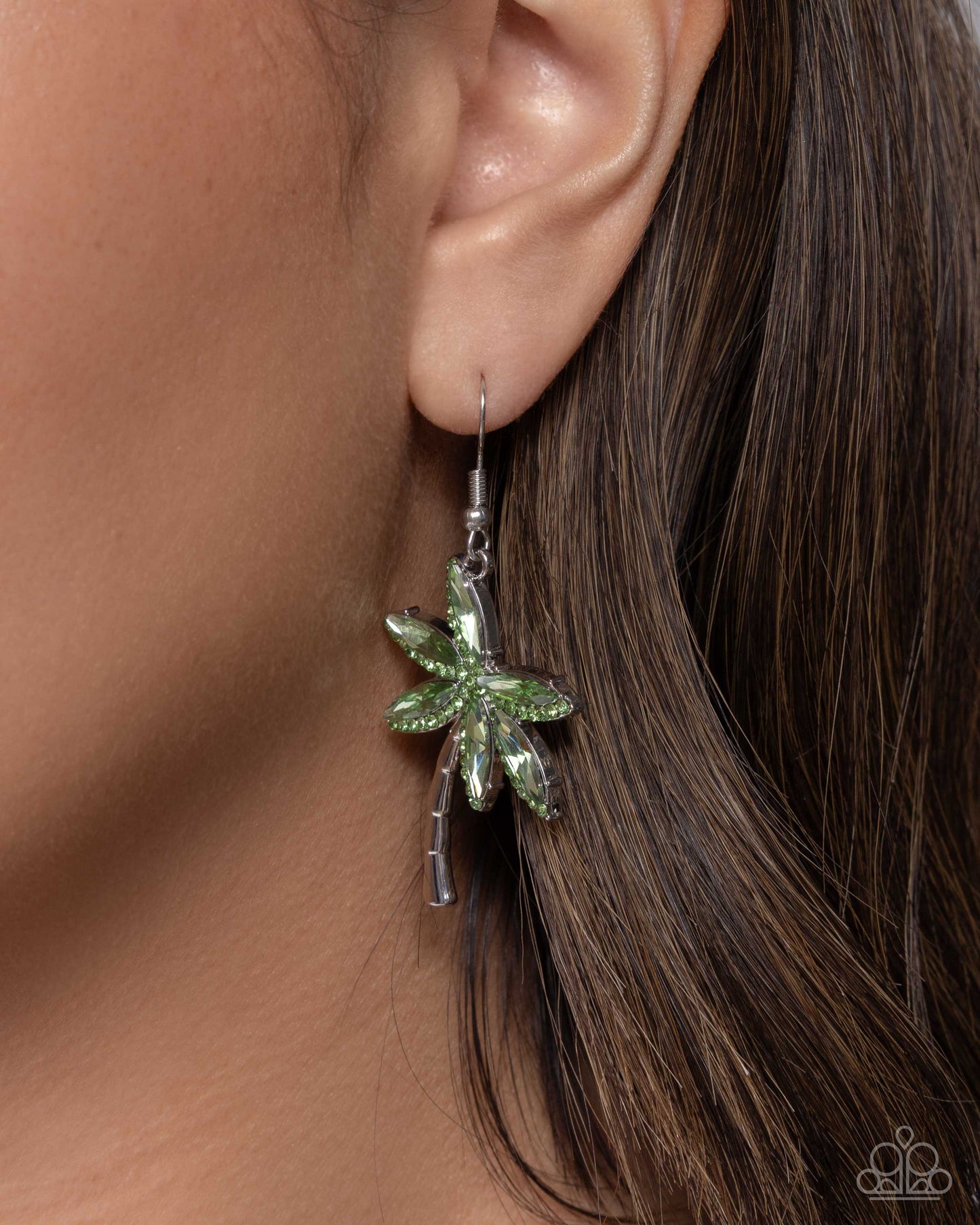 Paparazzi Palm Tree Party - Green Rhinstone & Gem Palm Tree Earring