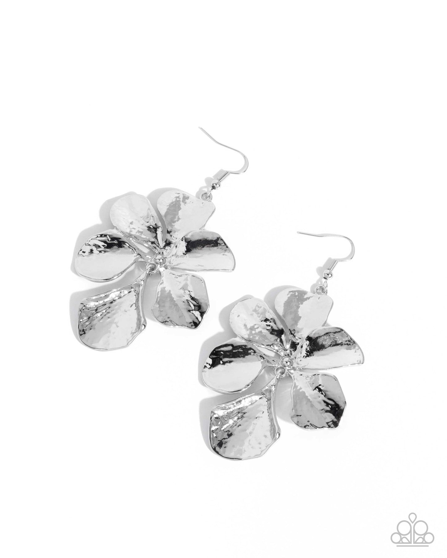 Paparazzi Petaled Phrase - Silver Hammered Flower Earring E3369