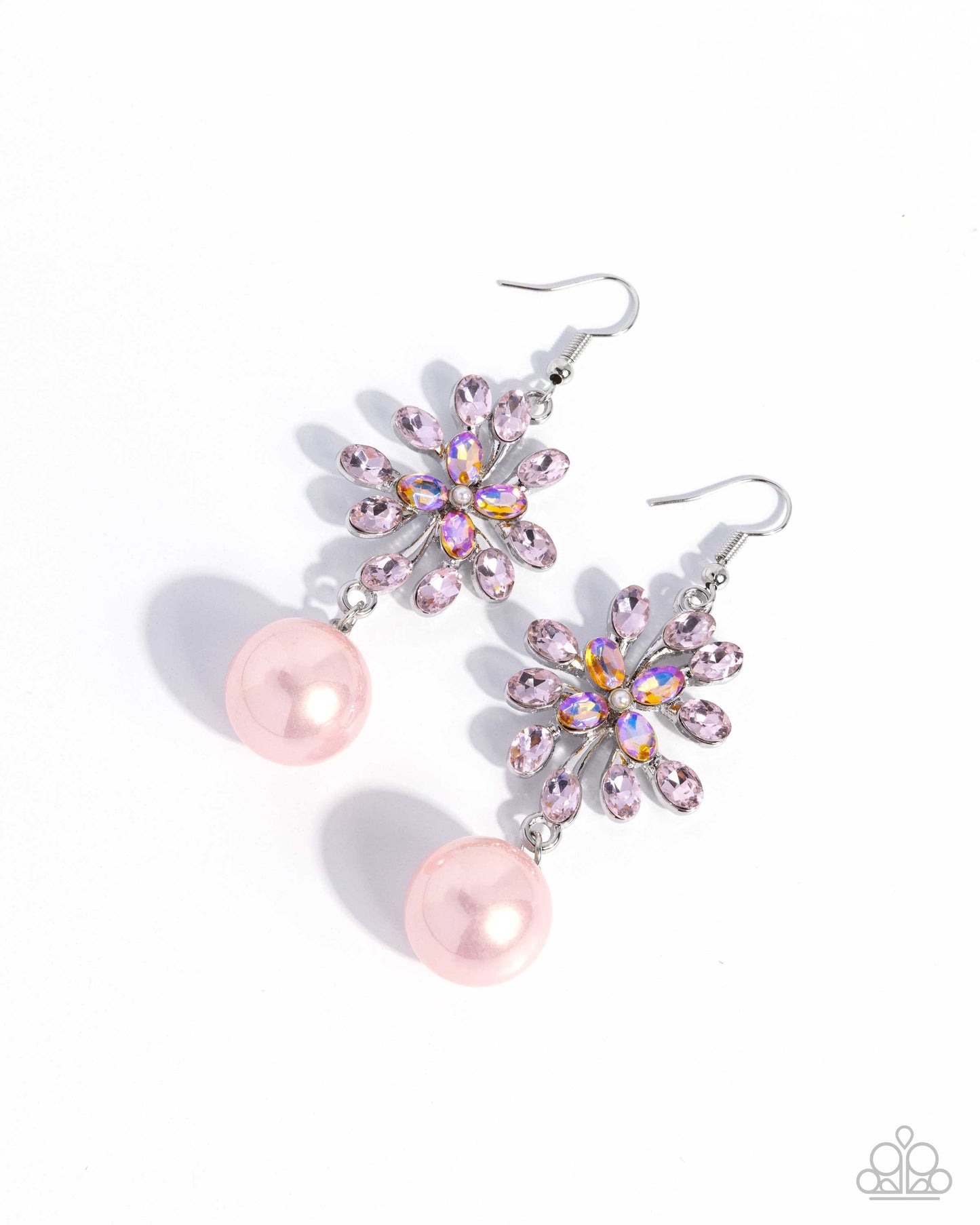Paparazzi Wild and Whimsical - Pink UV Shimmery Gem & Baby Pink Pearl Earring