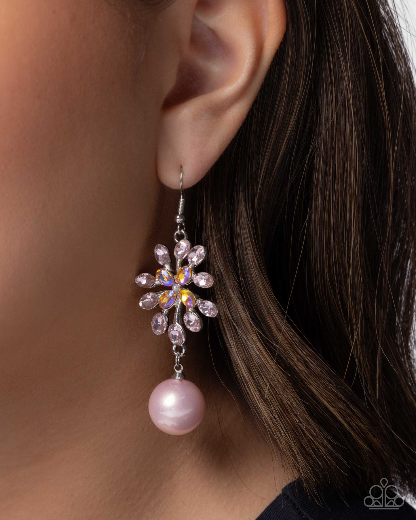 Paparazzi Wild and Whimsical - Pink UV Shimmery Gem & Baby Pink Pearl Earring