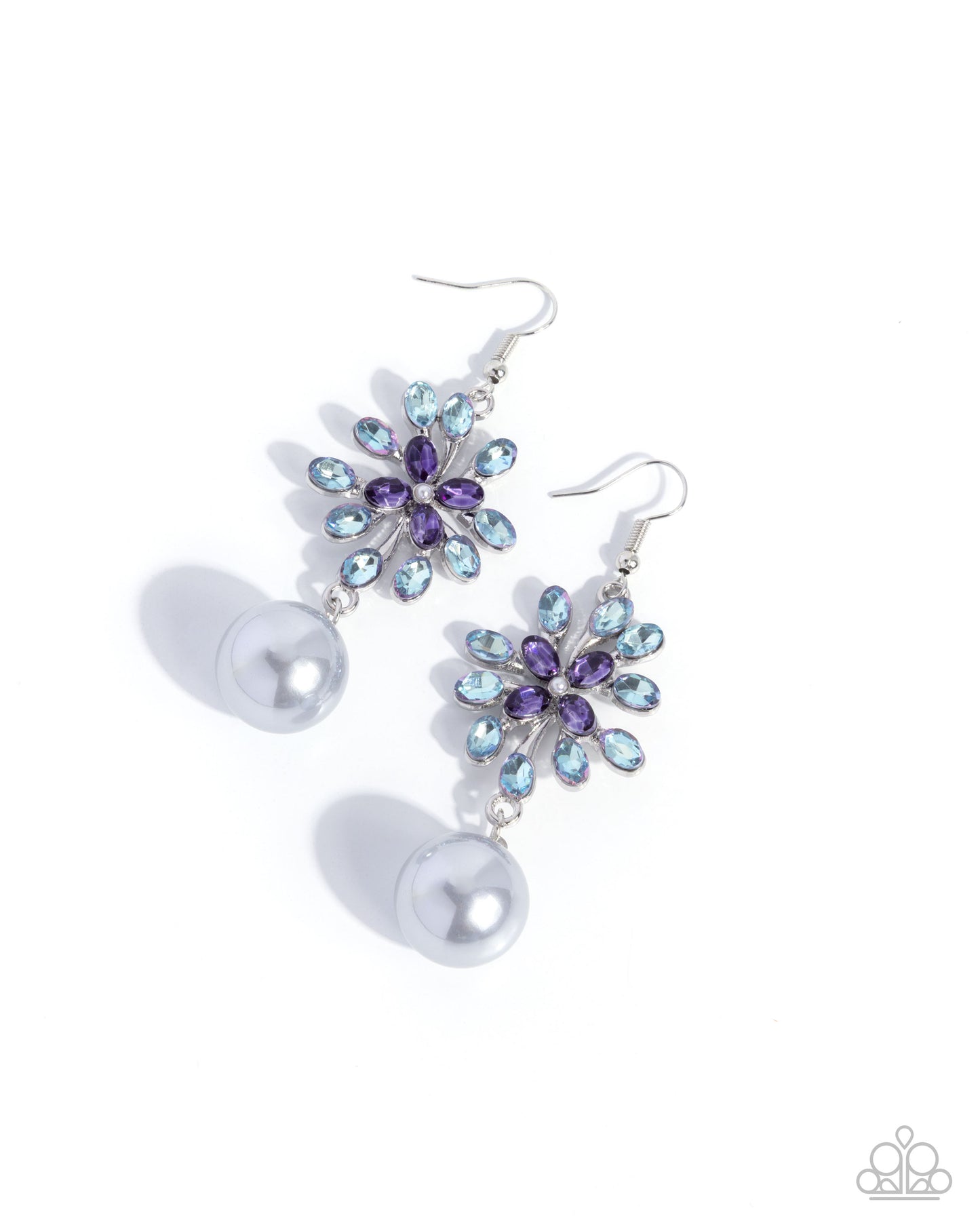 Paparazzi Wild and Whimsical - Multi Purple, UV Shimmery Blue Gem & Gray Pearl Earring