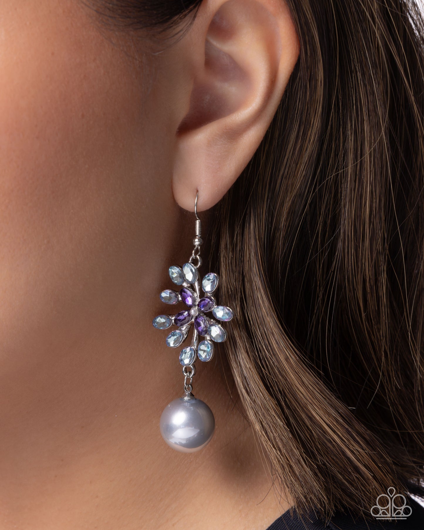 Paparazzi Wild and Whimsical - Multi Purple, UV Shimmery Blue Gem & Gray Pearl Earring