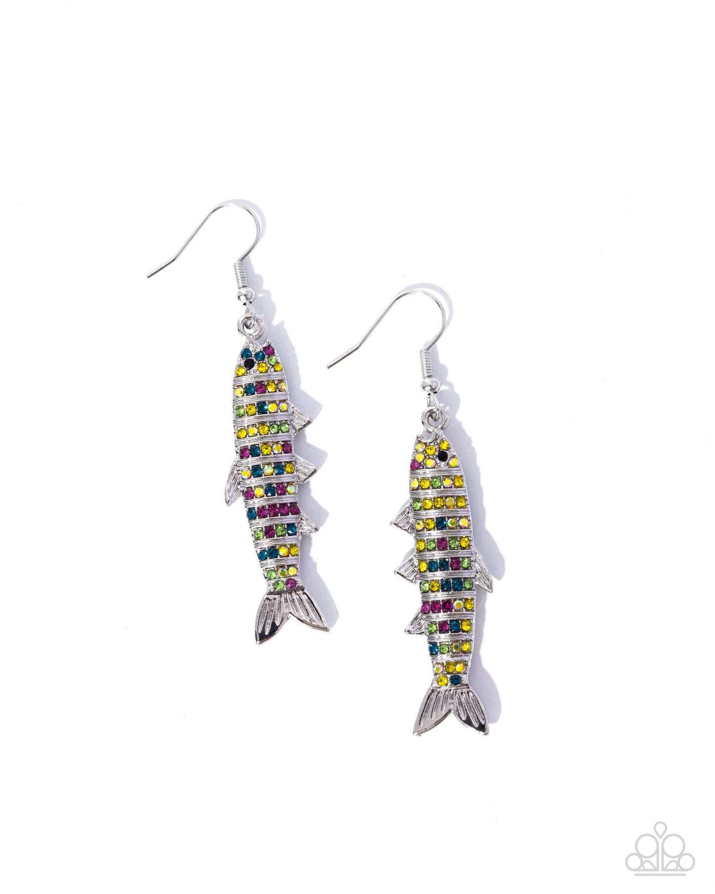 Paparazzi Sophisticated Sardine - Multicolored & Iridescent Rhinestone Fish Earring E3263