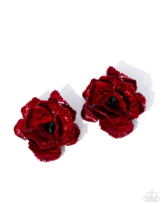 Paparazzi Baffling Blooms - Red Lava Falls Petals Floral Earring