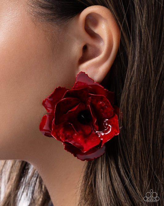 Paparazzi Baffling Blooms - Red Lava Falls Petals Floral Earring