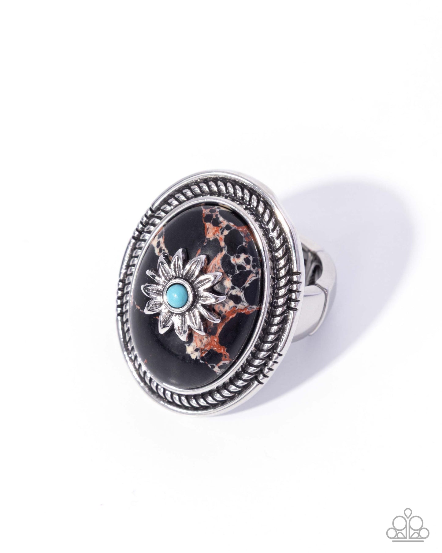 Paparazzi Rustic Raid - Black Marbled Stone Santa Fe Style Ring R1401