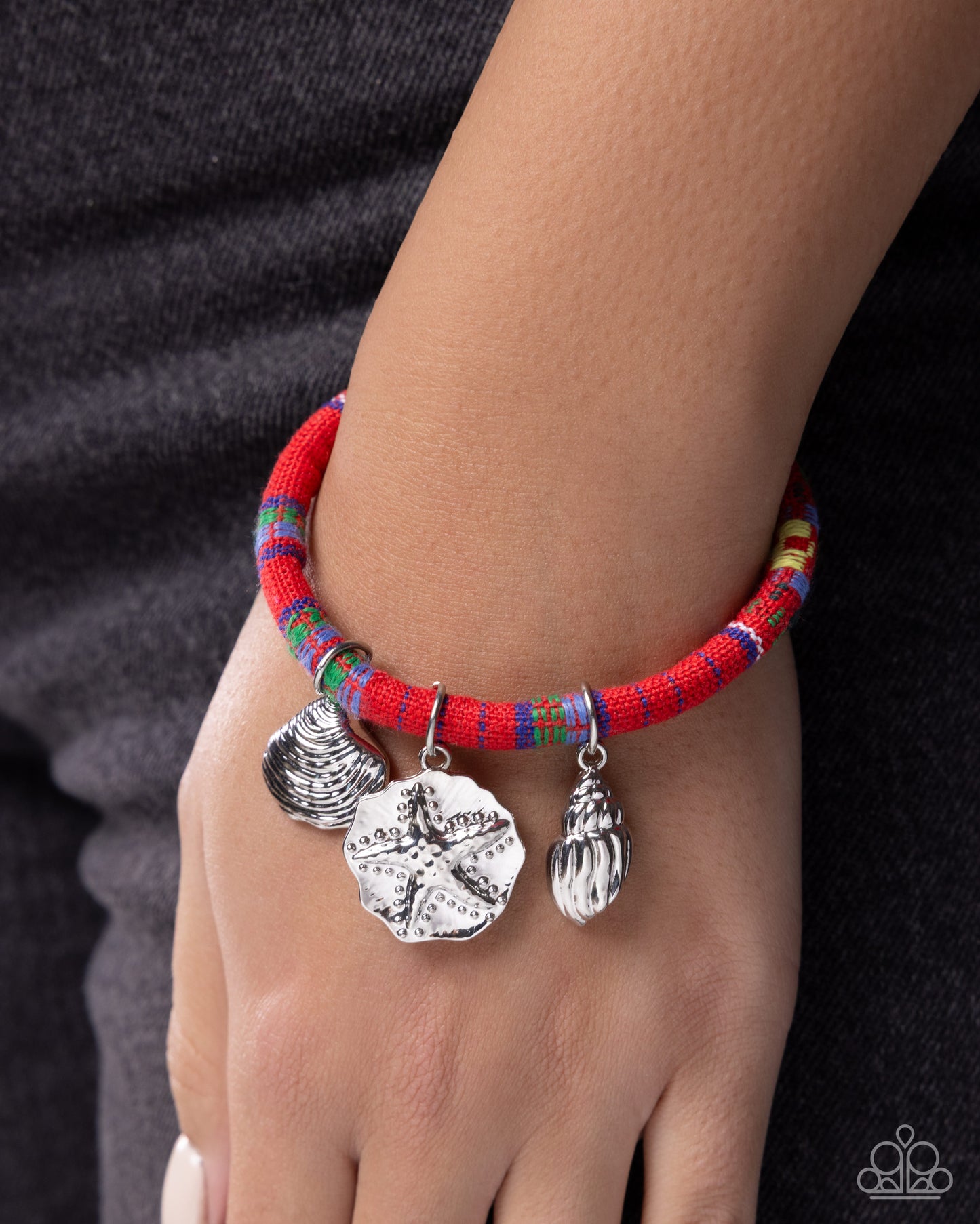 Paparazzi Coastal Condition - Red Fabric Silver Seashell Charm Bracelet Empower Me Pink 2026 B2634
