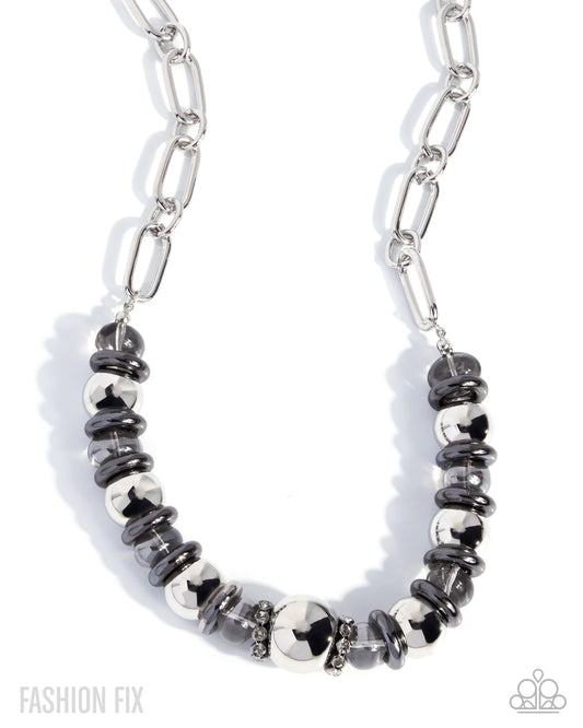 Paparazzi Moody Melody - Multi Silver Oversized Bead & Gunmetal Disc Necklace Magnificent Musings August 2026
