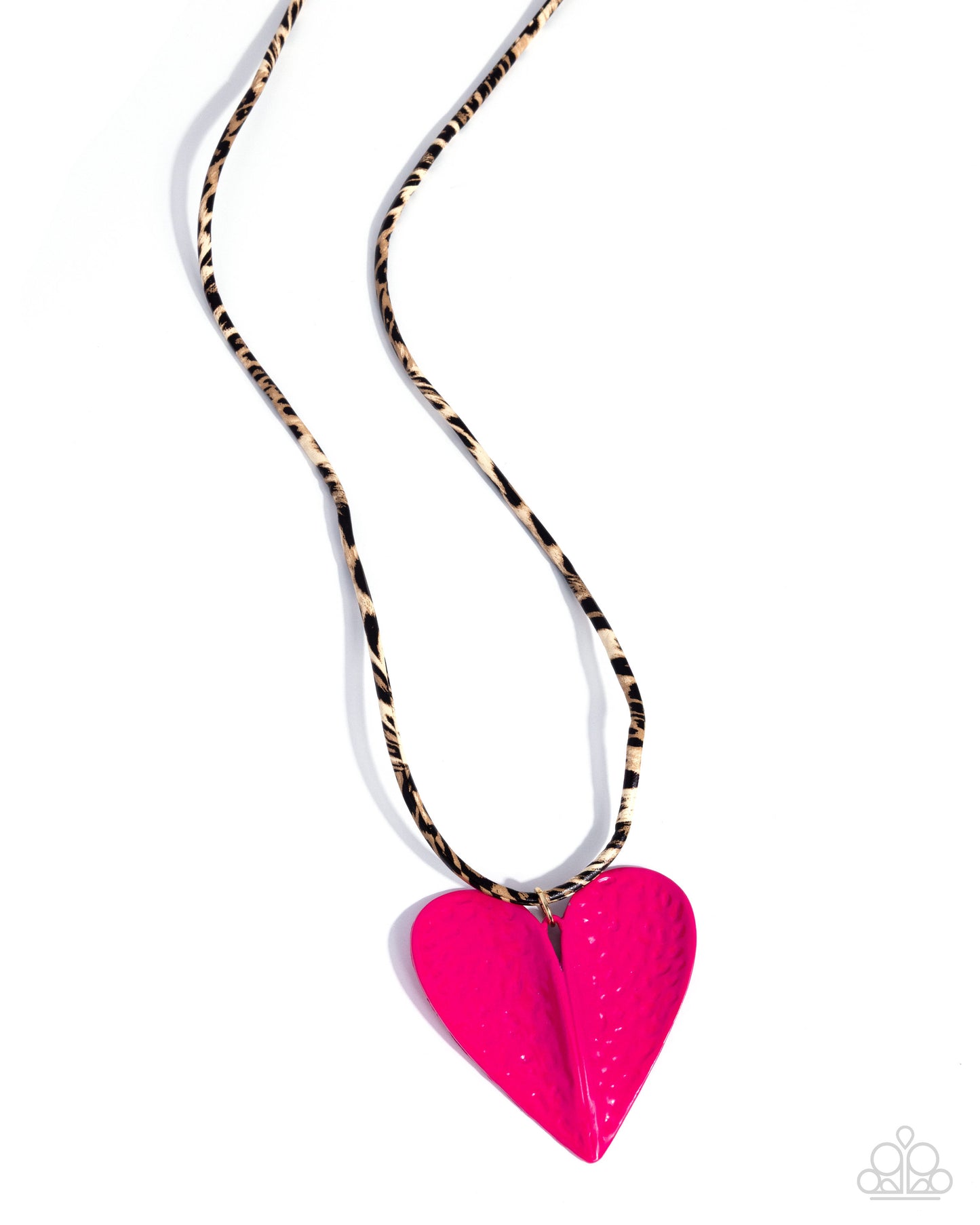 Paparazzi Cupid Craze - Pink Peacock Heart & Leopard Print Cord Pendant Necklace N3955