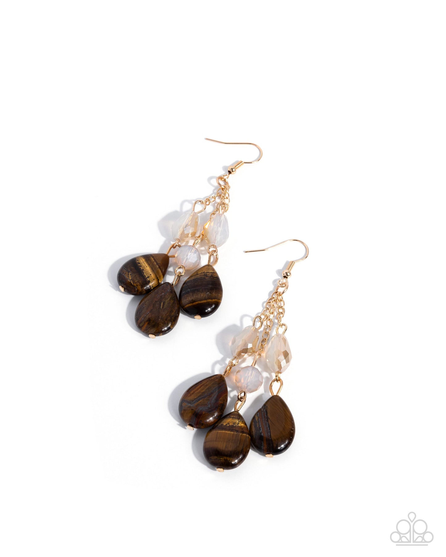 Paparazzi Sweet Stones - Brown Opalescent Bead & Tiger's Eye Teardrop Stone Earring