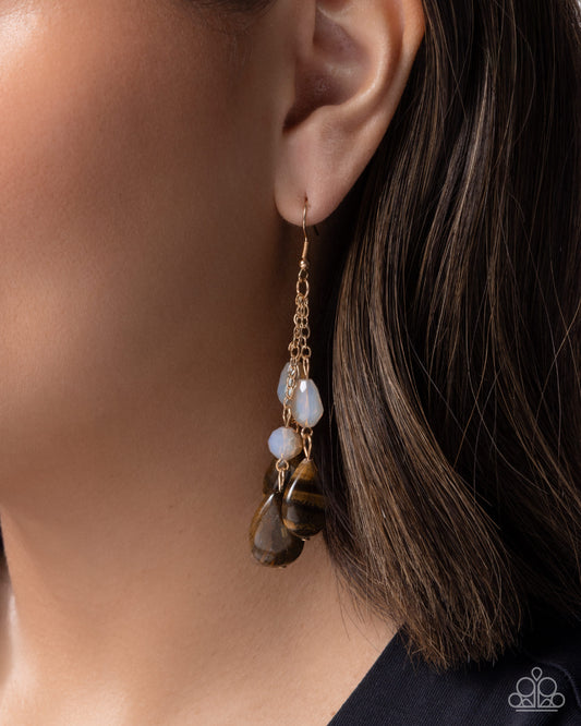 Paparazzi Sweet Stones - Brown Opalescent Bead & Tiger's Eye Teardrop Stone Earring