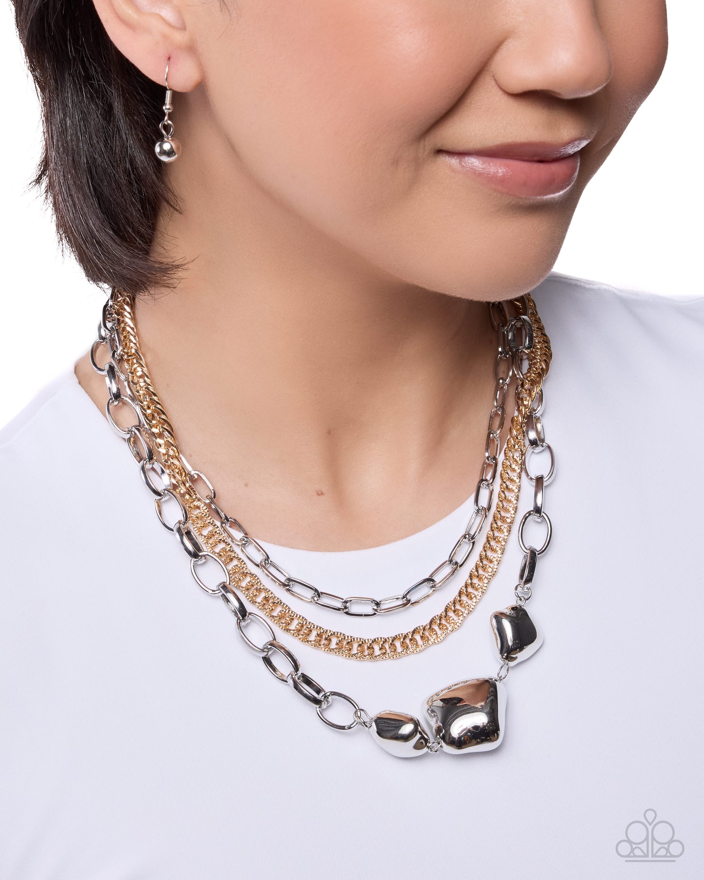 Paparazzi Mega Musings - Silver & Gold Layered Chain Necklace
