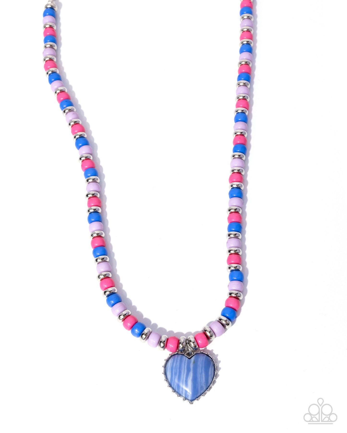Paparazzi Peaceful Pattern - Blue Marina Heart, Lilac & Tea Rose Bead Necklace