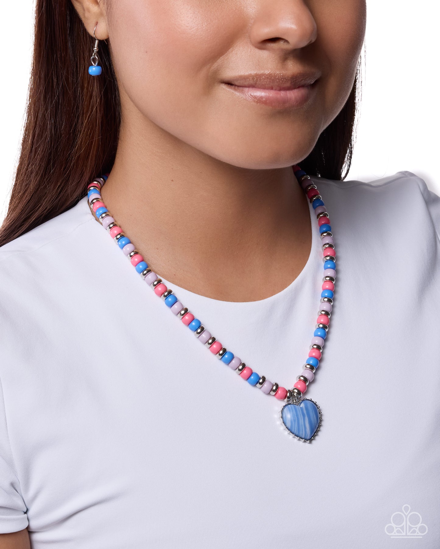 Paparazzi Peaceful Pattern - Blue Marina Heart, Lilac & Tea Rose Bead Necklace