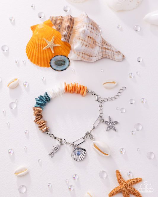 Paparazzi Seaside Shells - Multicolored Silver Paperclip Chain Beach Style Charm Bracelet N2760