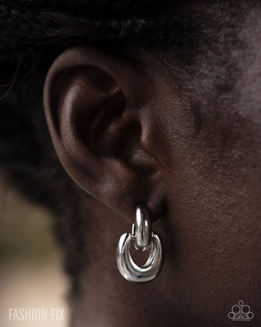 Paparazzi Scheduled Study - Silver High Sheen Interlocking Hoop Post Earring July 2026 Magnificent Musings Fashion Fix