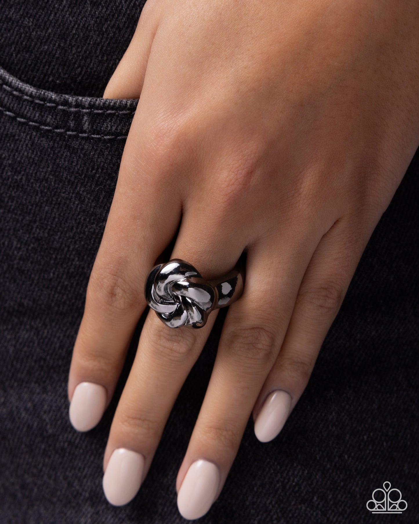 Paparazzi Spiraling Spectrum - Black Gunmetal High Sheen Knot Swirled Ring R1368