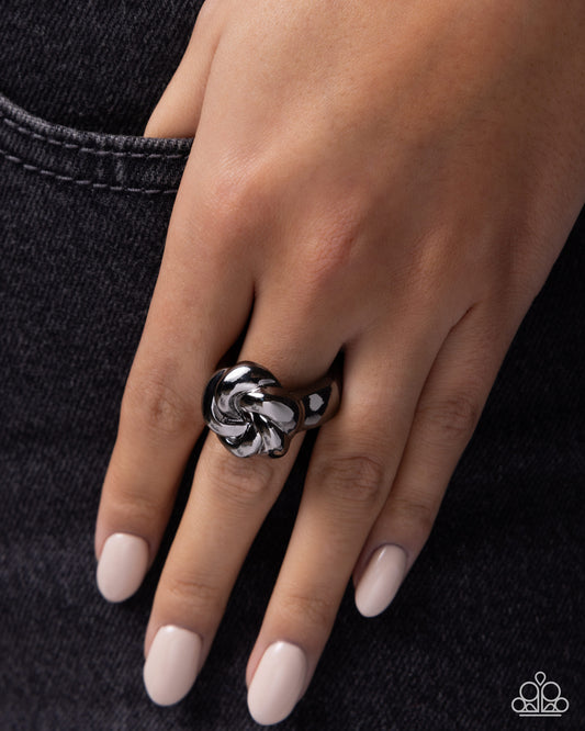 Paparazzi Spiraling Spectrum - Black Gunmetal High Sheen Knot Swirled Ring R1368