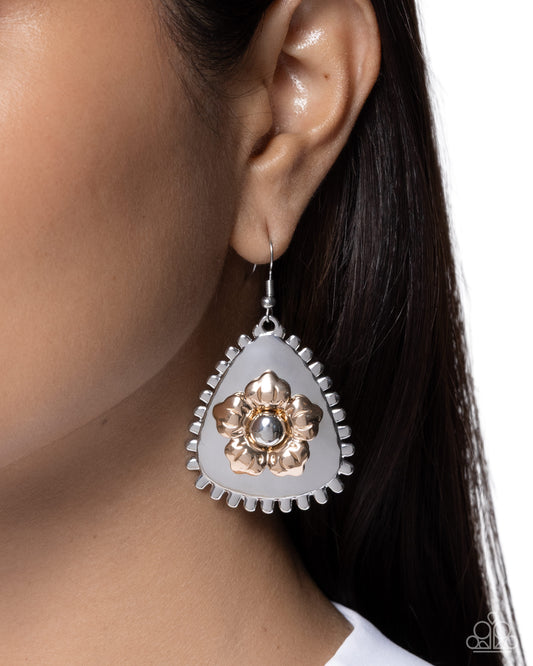 Paparazzi Studded Scope - Silver & Gold Flower Earring E3438