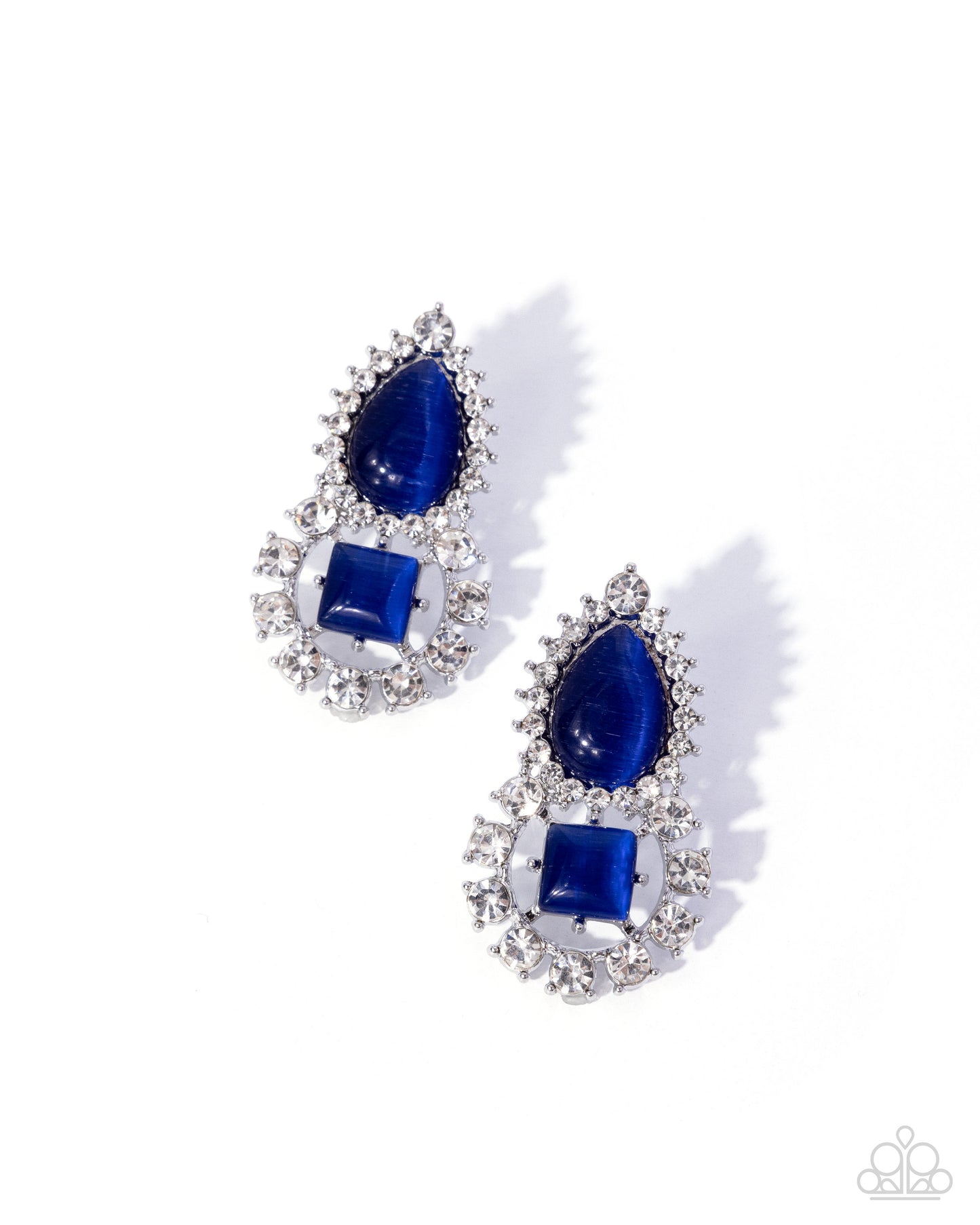 Paparazzi Fine Framing - Blue Cat's Eye Teardrop & White Rhinestone Post Earring