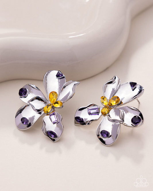 Paparazzi Positive Petals - Purple & Yellow Gem Flower Post Earring E3370