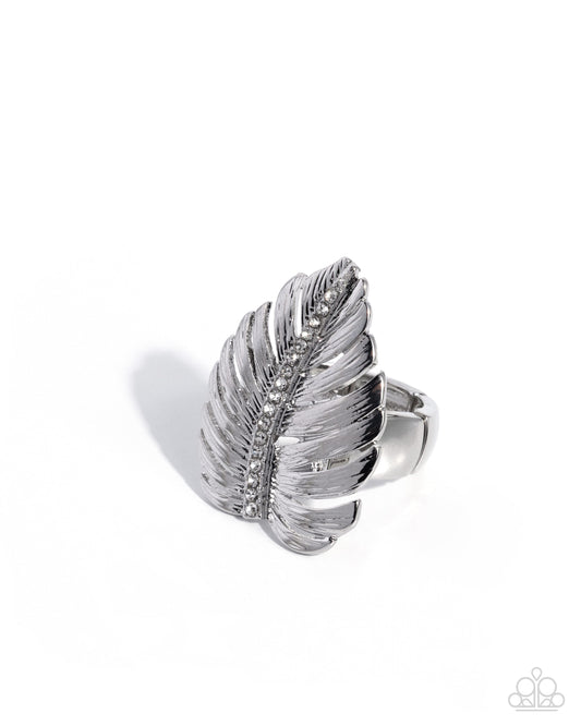 Paparazzi Lavish Leaf - White Rhinestone Embellished Palm Leaf Design Ring