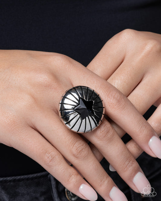 Paparazzi Sociable Star - Black Star Gem Silver Ring R1395