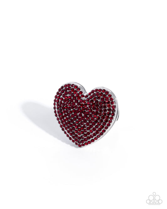Paparazzi Reliable Romance - Red Rhinestone Oversized Heart Ring